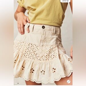Free People Violet Eyelet Scalloped Embroidered Denim Mini Skirt